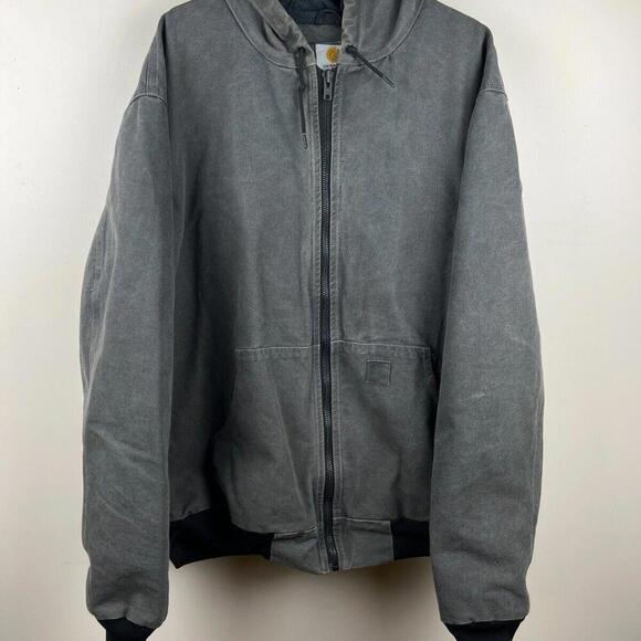 Carhartt Gray Lined Hooded Canvas Jacket J360 GVL size 2XL - Picture 1 of 9
